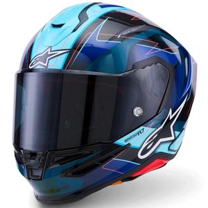 Cască integrală de motocicletă Alpinestars S-R7 Kinetis negru-albastru-roz fluo-alb