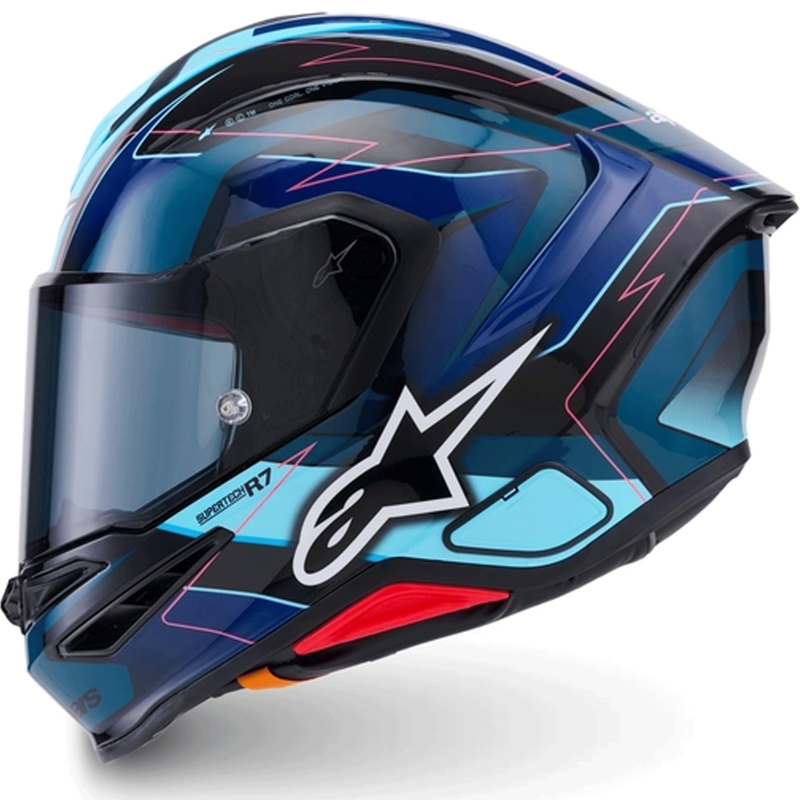 Cască integrală de motocicletă Alpinestars S-R7 Kinetis negru-albastru-roz fluo-alb