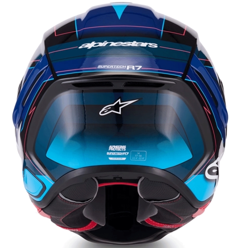 Cască integrală de motocicletă Alpinestars S-R7 Kinetis negru-albastru-roz fluo-alb