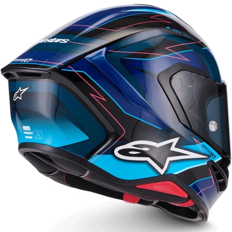 Cască integrală de motocicletă Alpinestars S-R7 Kinetis negru-albastru-roz fluo-alb