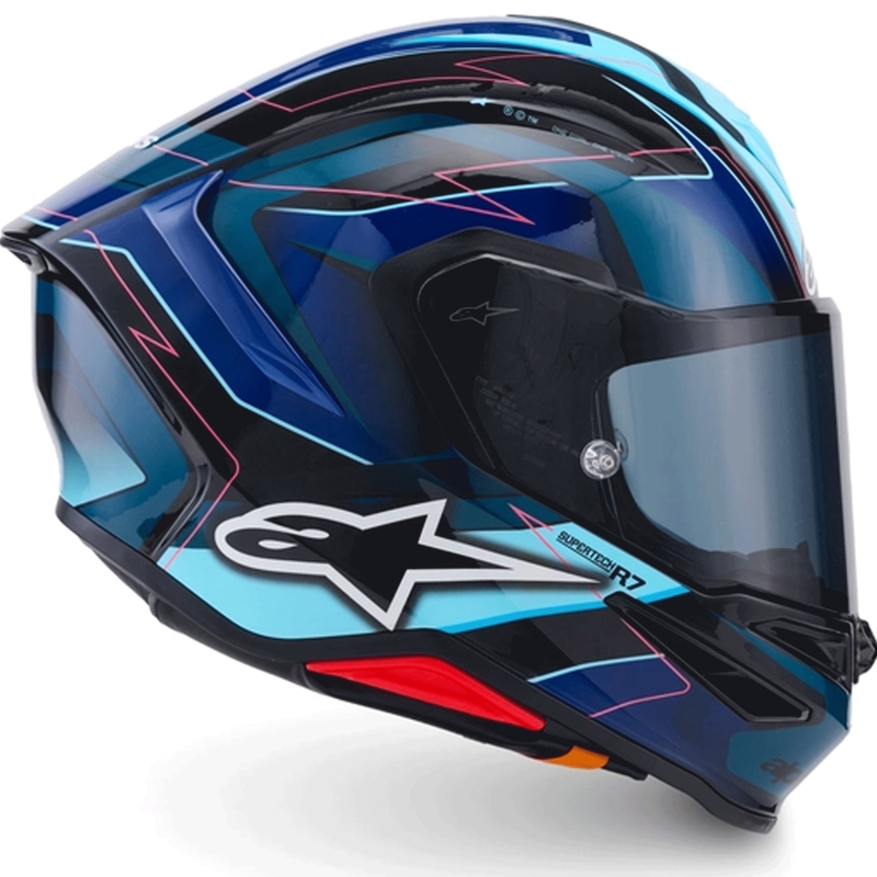 Cască integrală de motocicletă Alpinestars S-R7 Kinetis negru-albastru-roz fluo-alb