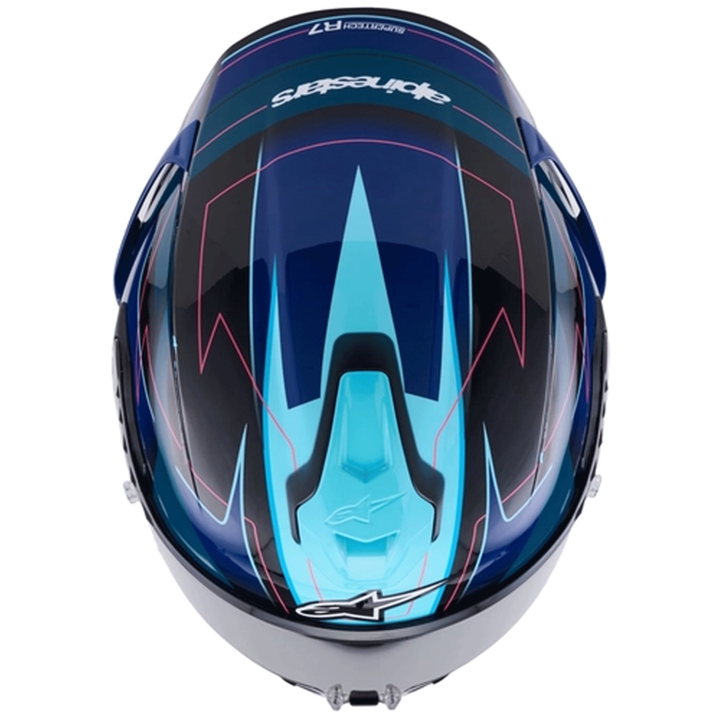 Cască integrală de motocicletă Alpinestars S-R7 Kinetis negru-albastru-roz fluo-alb