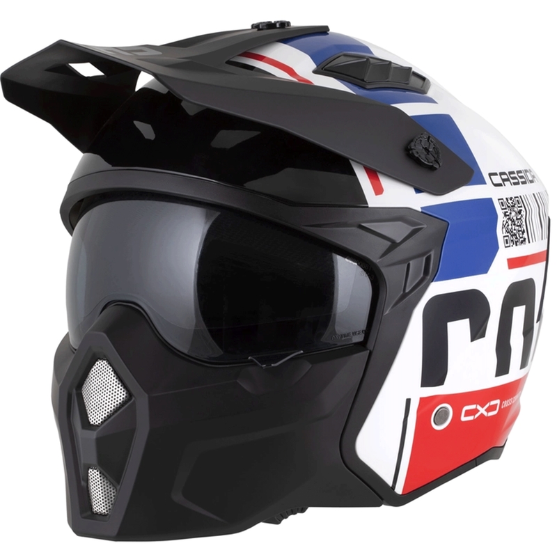 Cască modulară de motocicletă Cassida Cross Country Code alb-roșu-albastru-negru