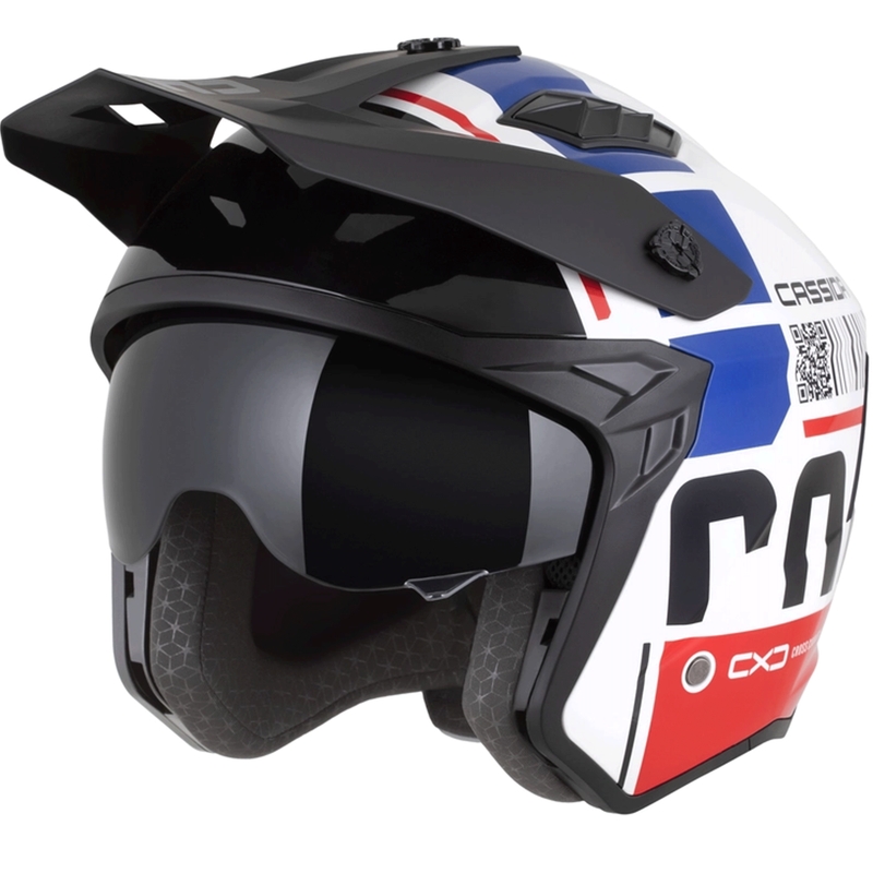 Cască modulară de motocicletă Cassida Cross Country Code alb-roșu-albastru-negru