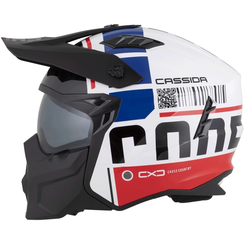 Cască modulară de motocicletă Cassida Cross Country Code alb-roșu-albastru-negru