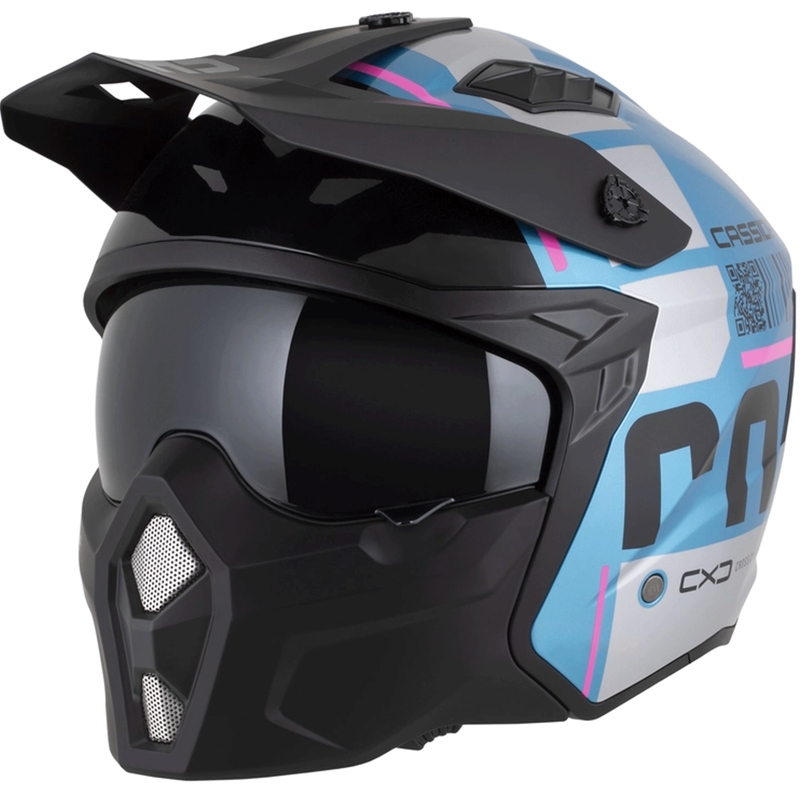Cască modulară de motocicletă Cassida Cross Country Code albastru perlat-argintiu-roz-negru