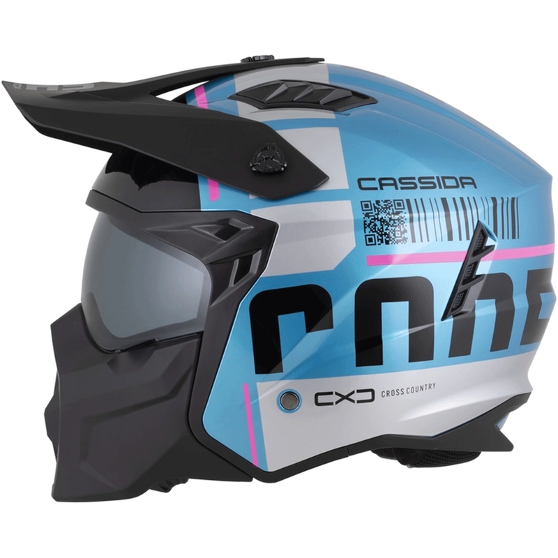 Cască modulară de motocicletă Cassida Cross Country Code albastru perlat-argintiu-roz-negru