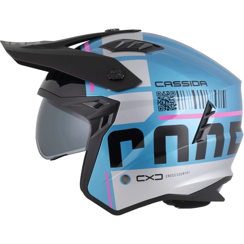 Cască modulară de motocicletă Cassida Cross Country Code albastru perlat-argintiu-roz-negru