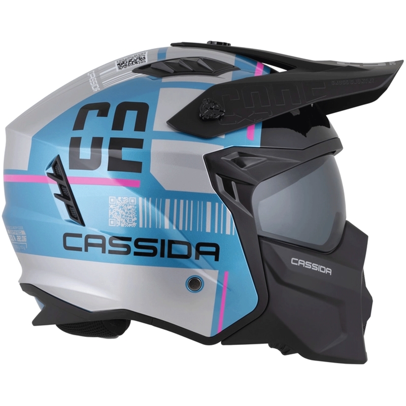 Cască modulară de motocicletă Cassida Cross Country Code albastru perlat-argintiu-roz-negru