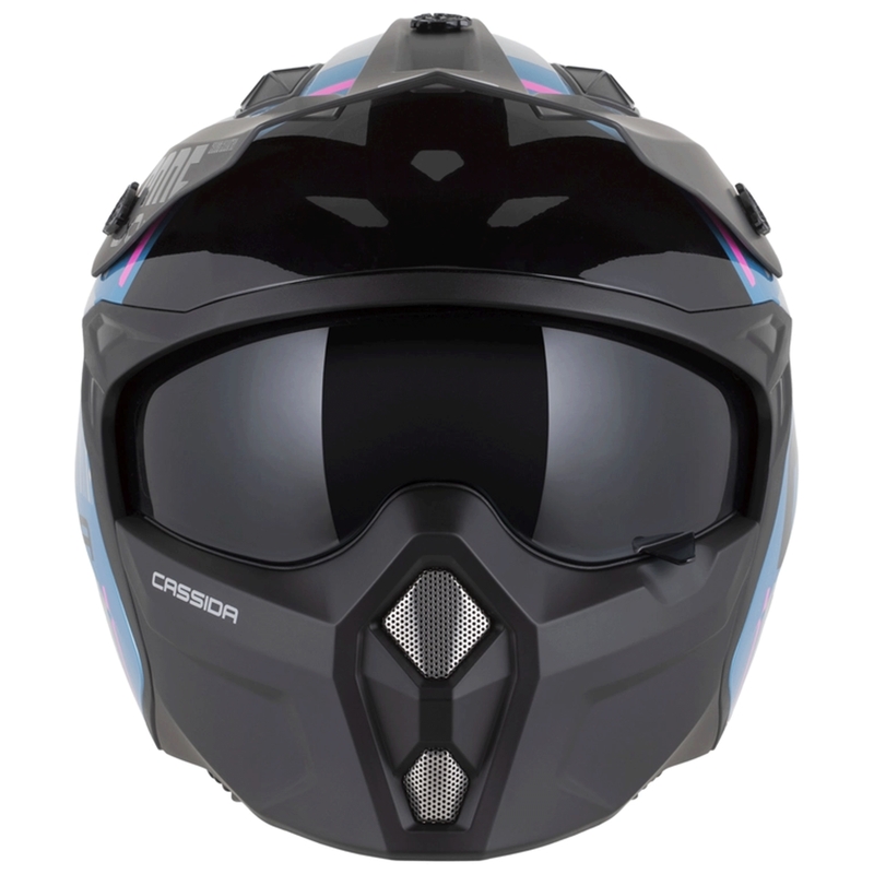Cască modulară de motocicletă Cassida Cross Country Code albastru perlat-argintiu-roz-negru