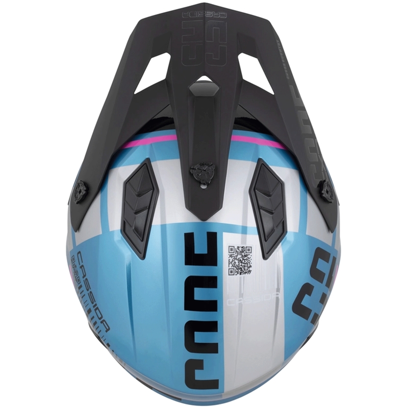 Cască modulară de motocicletă Cassida Cross Country Code albastru perlat-argintiu-roz-negru