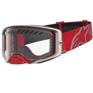 Ochelari de motocross Alpinestars Supertech Dura Air Fluid roșu-argintiu cu plexiglas transparent