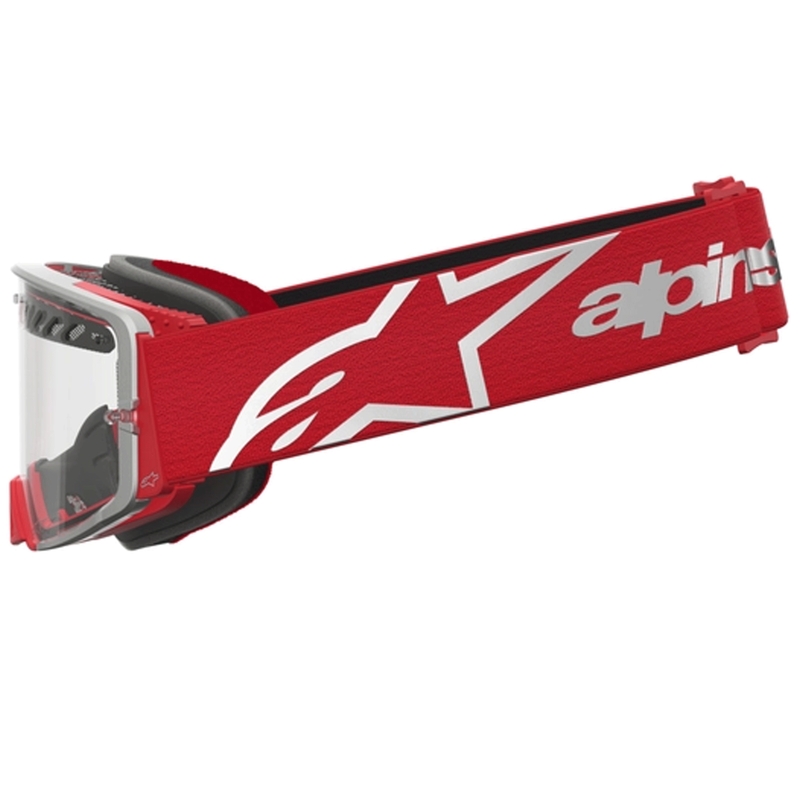 Ochelari de motocross Alpinestars Supertech Dura Air Fluid roșu-argintiu cu plexiglas transparent