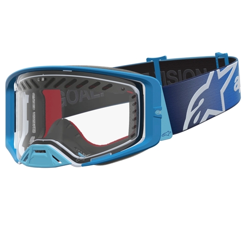 Ochelari motocross Alpinestars Supertech Dura Air Fluid albastru-argintiu cu plexiglas transparent