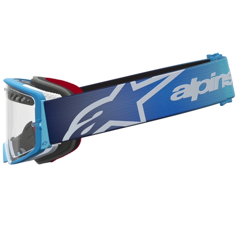 Ochelari motocross Alpinestars Supertech Dura Air Fluid albastru-argintiu cu plexiglas transparent