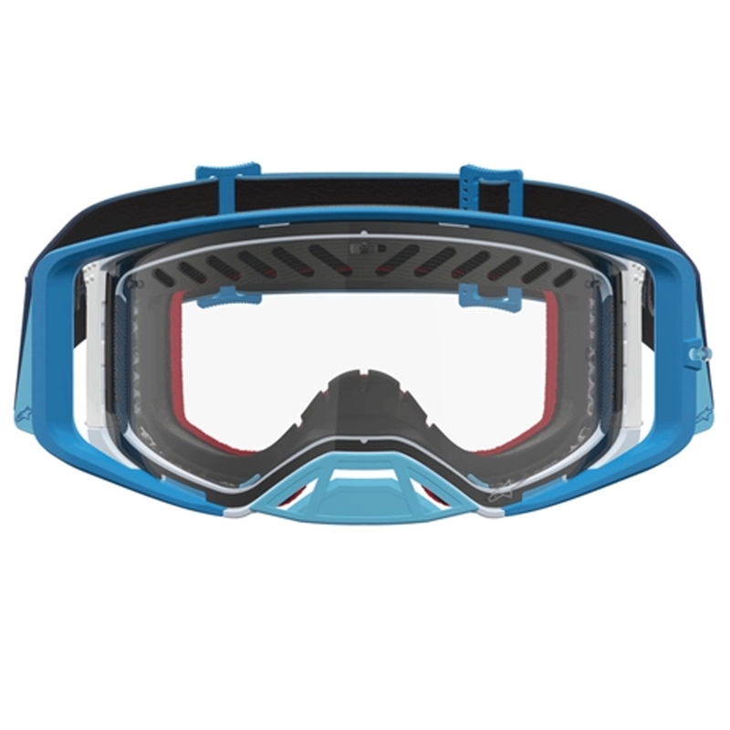 Ochelari motocross Alpinestars Supertech Dura Air Fluid albastru-argintiu cu plexiglas transparent
