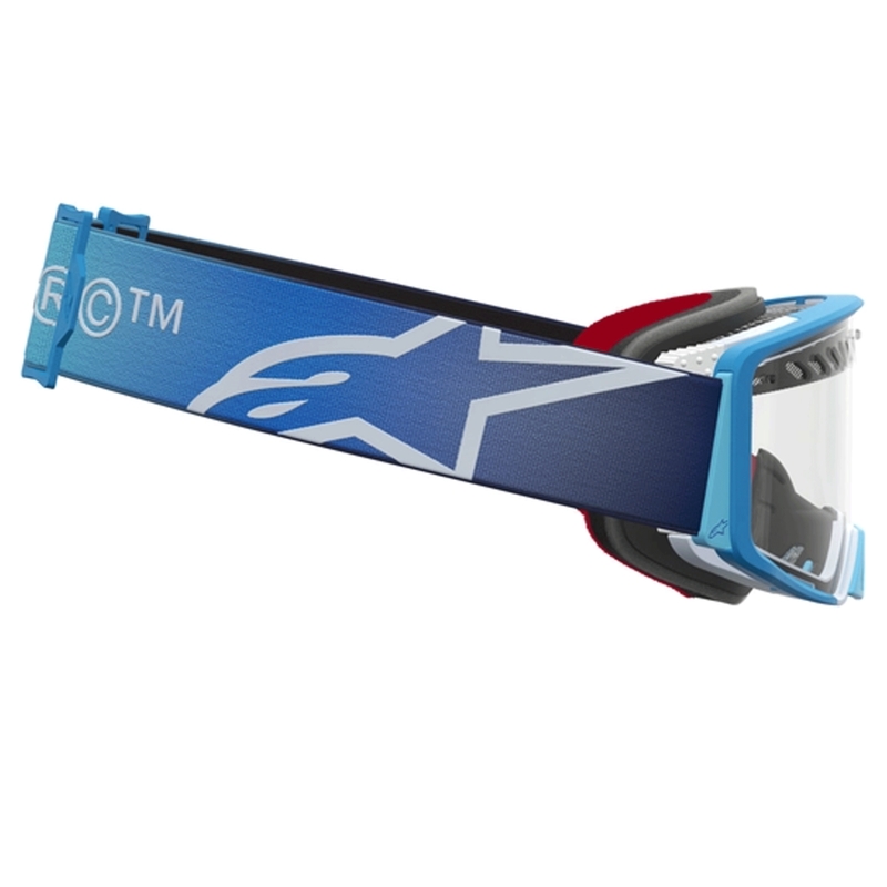 Ochelari motocross Alpinestars Supertech Dura Air Fluid albastru-argintiu cu plexiglas transparent