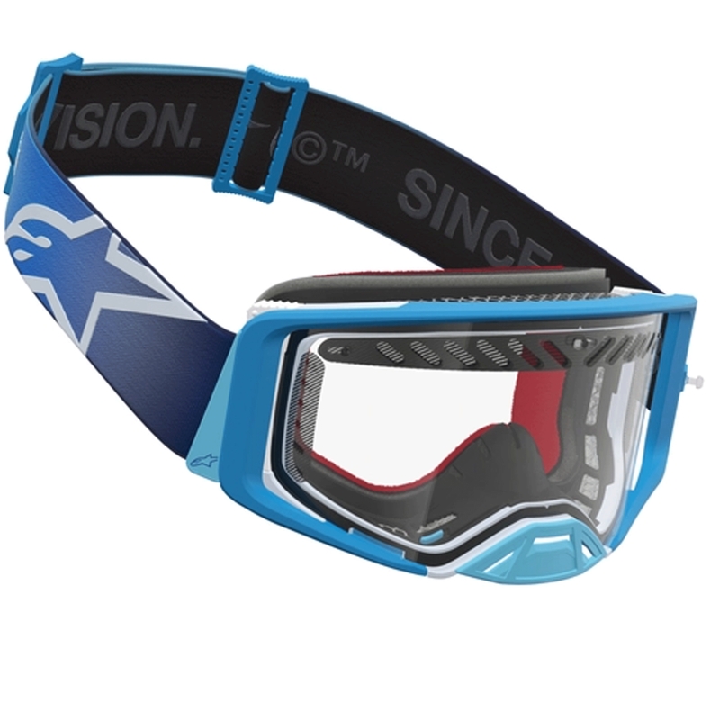 Ochelari motocross Alpinestars Supertech Dura Air Fluid albastru-argintiu cu plexiglas transparent