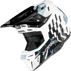 Cască motocross cu interfon Cardo Venture alb-negru-albastru