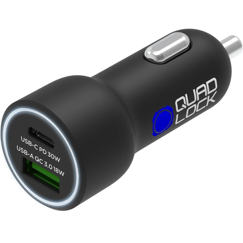 Încărcător auto Quad Lock® 48W USB-C PD + USB-A QC 3.0, negru