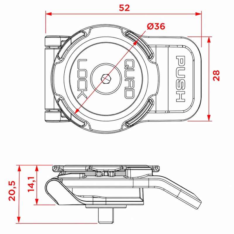 Suport telefon mobil Quad Lock® 360 cu manetă scurtă, cap negru