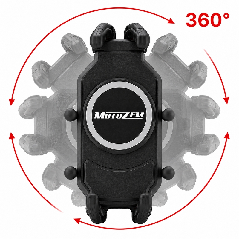 Suport antivibrații MotoZem Claw PRO cu încărcător wireless și mufă USB-C, negru