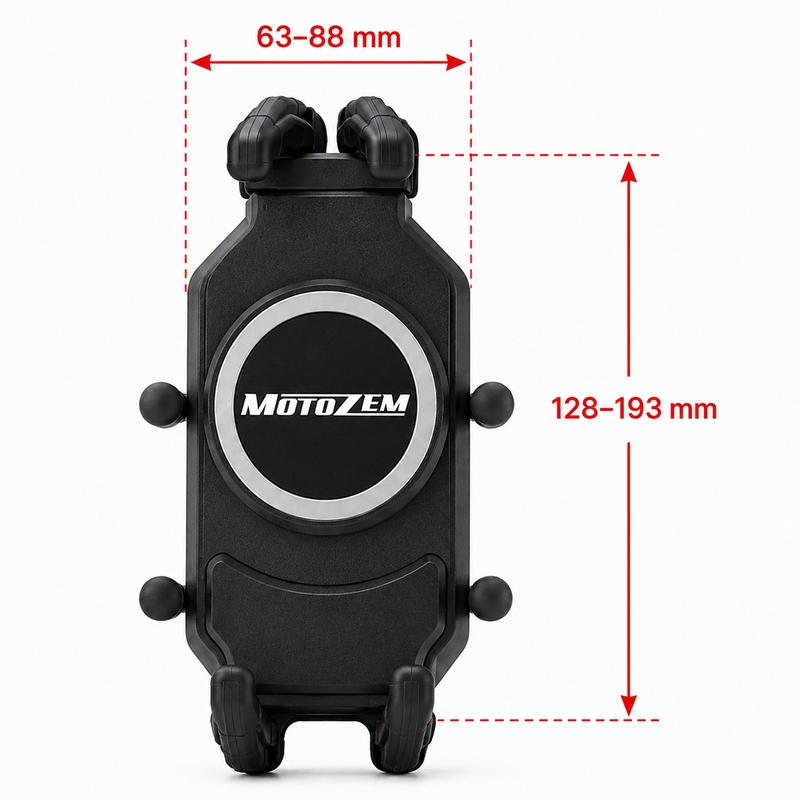 Suport antivibrații MotoZem Claw PRO cu încărcător wireless și mufă USB-C, negru