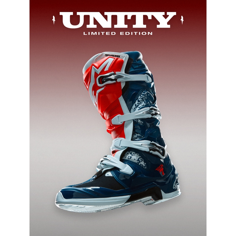 Ghete motocross Alpinestars TECH 7 UNITY roșu-alb-albastru