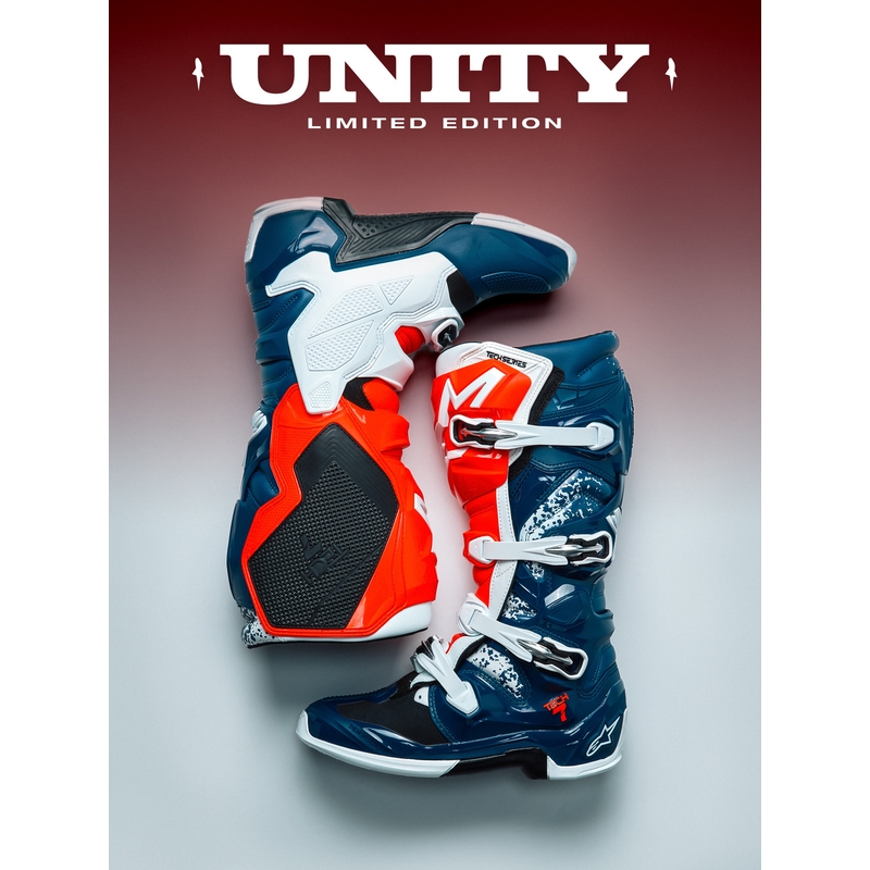 Ghete motocross Alpinestars TECH 7 UNITY roșu-alb-albastru
