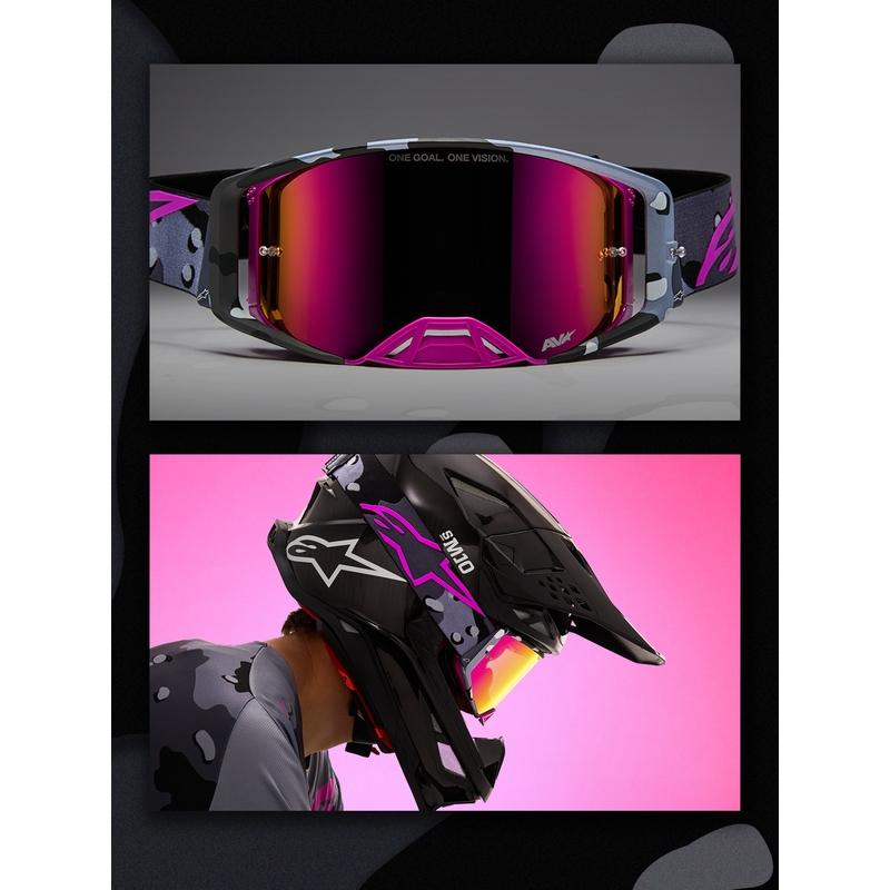 Ochelari motocross Alpinestars Supertech Lone violet camo cu plexiglas roz oglindă