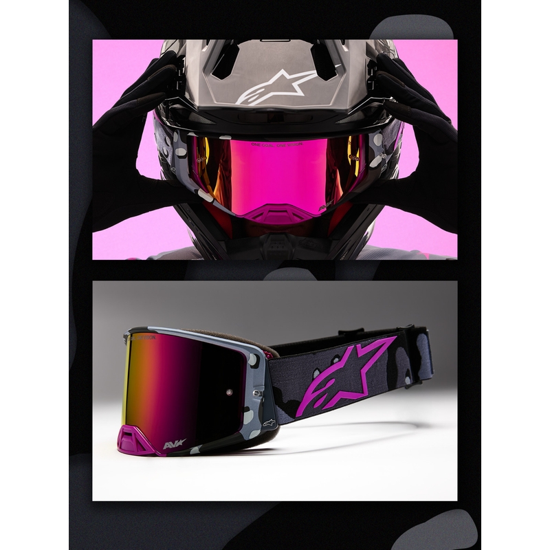 Ochelari motocross Alpinestars Supertech Lone violet camo cu plexiglas roz oglindă