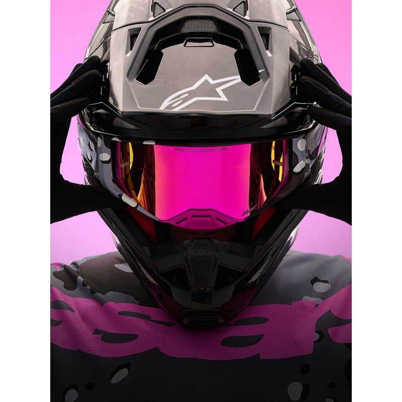 Ochelari motocross Alpinestars Supertech Lone violet camo cu plexiglas roz oglindă