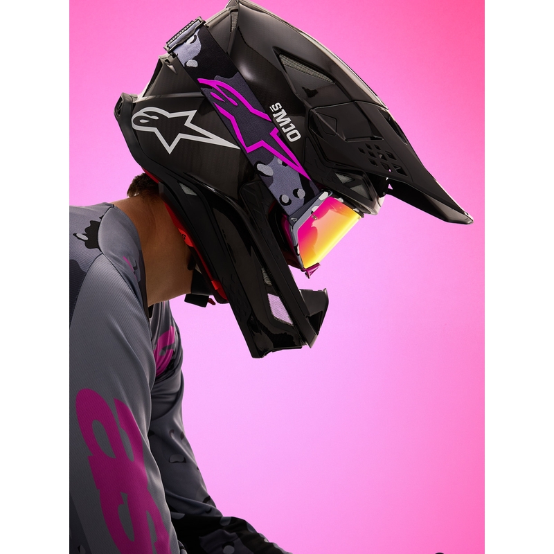 Ochelari motocross Alpinestars Supertech Lone violet camo cu plexiglas roz oglindă