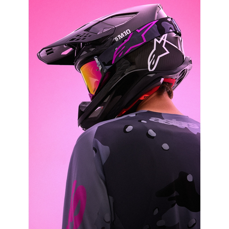 Ochelari motocross Alpinestars Supertech Lone violet camo cu plexiglas roz oglindă