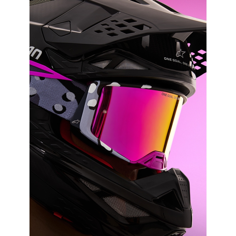 Ochelari motocross Alpinestars Supertech Lone violet camo cu plexiglas roz oglindă