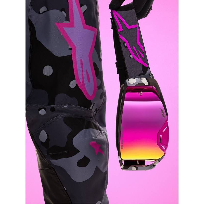 Ochelari motocross Alpinestars Supertech Lone violet camo cu plexiglas roz oglindă