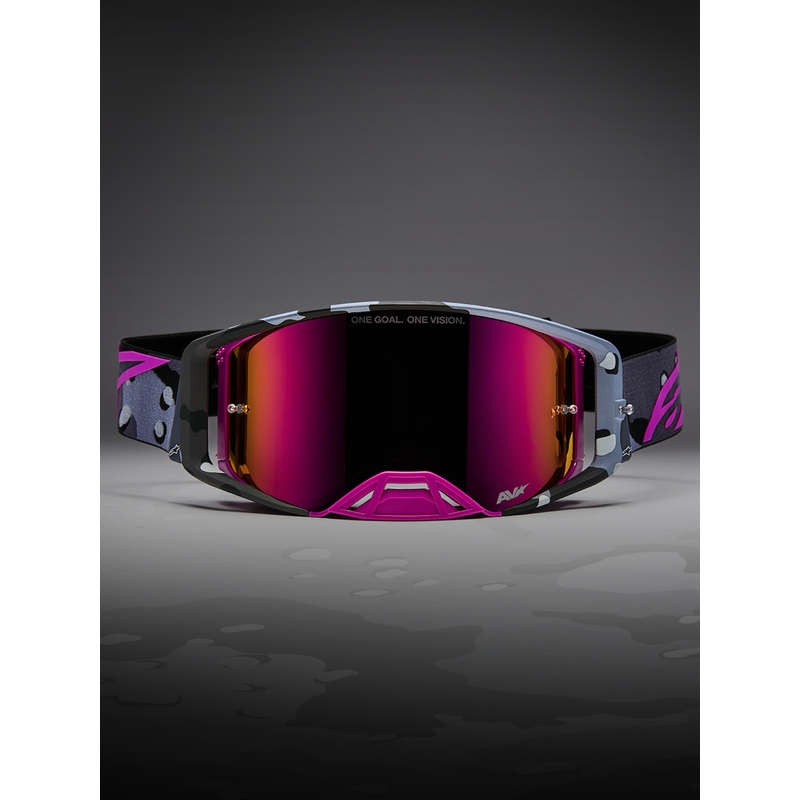 Ochelari motocross Alpinestars Supertech Lone violet camo cu plexiglas roz oglindă