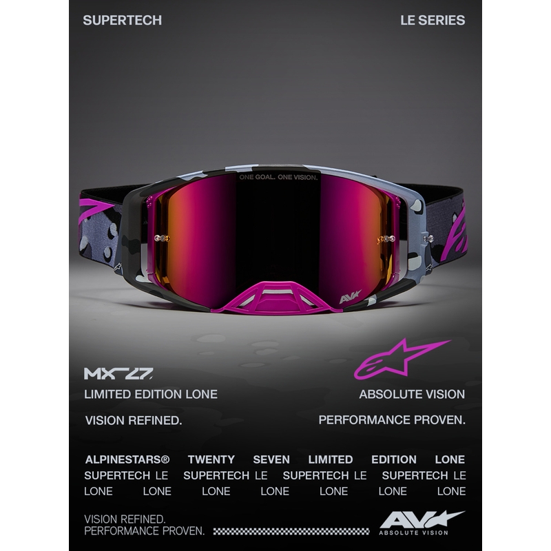 Ochelari motocross Alpinestars Supertech Lone violet camo cu plexiglas roz oglindă