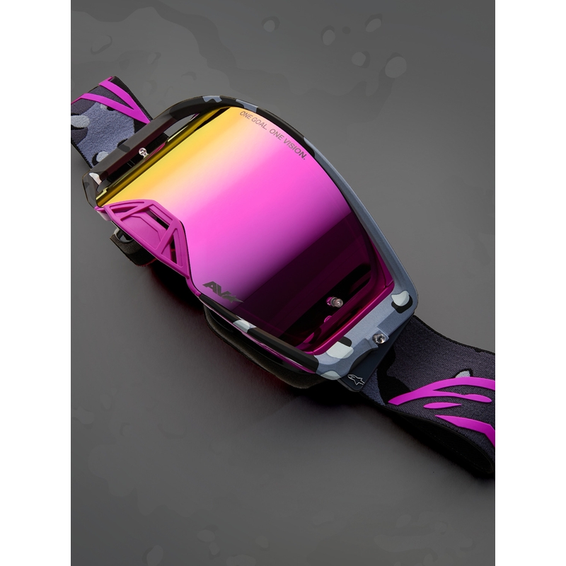 Ochelari motocross Alpinestars Supertech Lone violet camo cu plexiglas roz oglindă