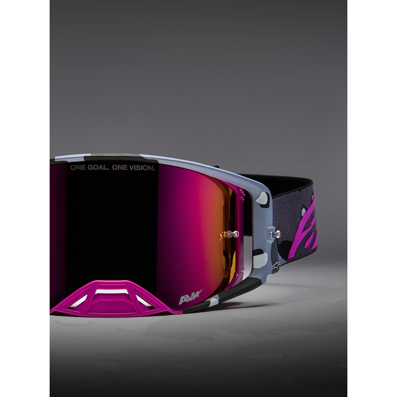 Ochelari motocross Alpinestars Supertech Lone violet camo cu plexiglas roz oglindă