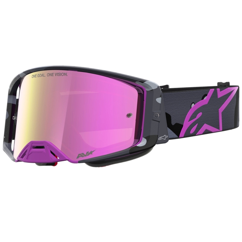 Ochelari motocross Alpinestars Supertech Lone violet camo cu plexiglas roz oglindă
