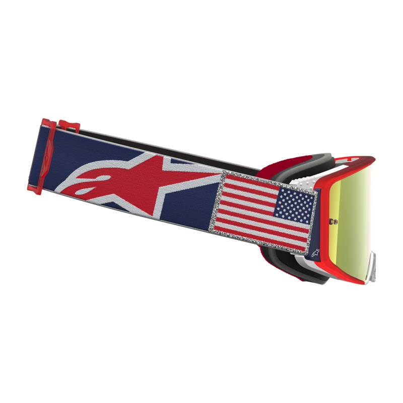 Ochelari motocross Alpinestars Supertech Fiftyfold albastru-roșu-alb cu plexiglas roșu oglindit
