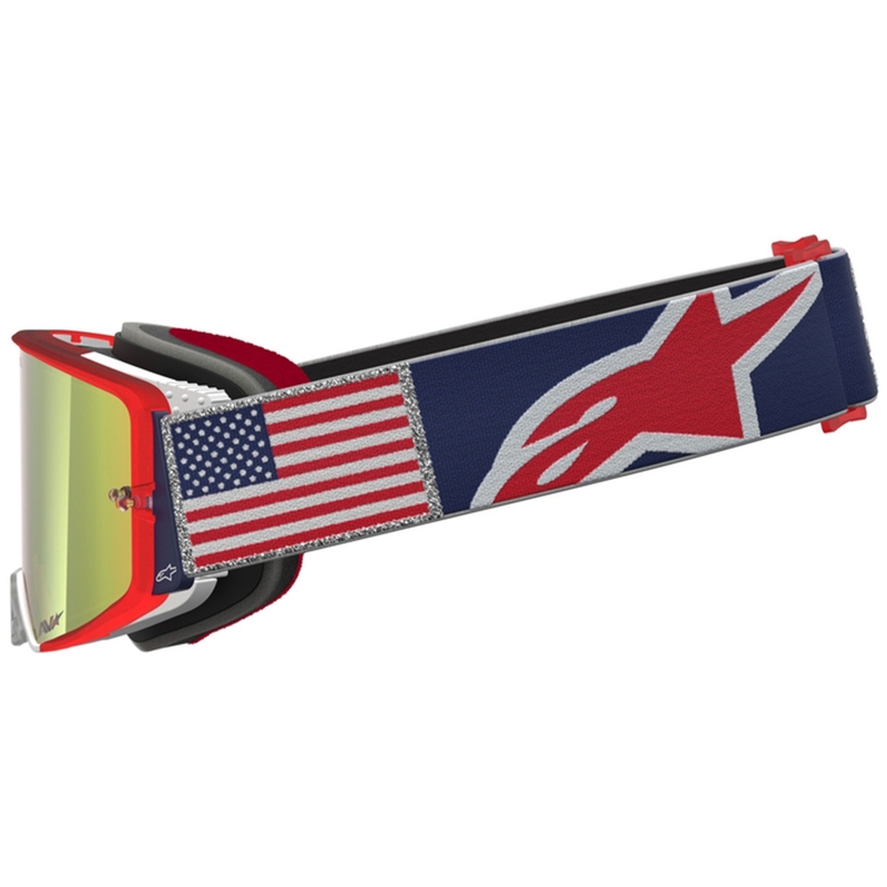 Ochelari motocross Alpinestars Supertech Fiftyfold albastru-roșu-alb cu plexiglas roșu oglindit