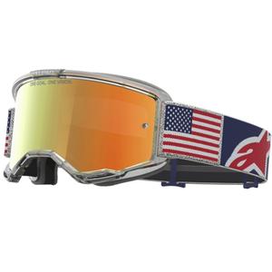 Ochelari de motocross Alpinestars Vision 5 Fiftyfold albastru-roșu-alb cu lentilă roșie oglindită