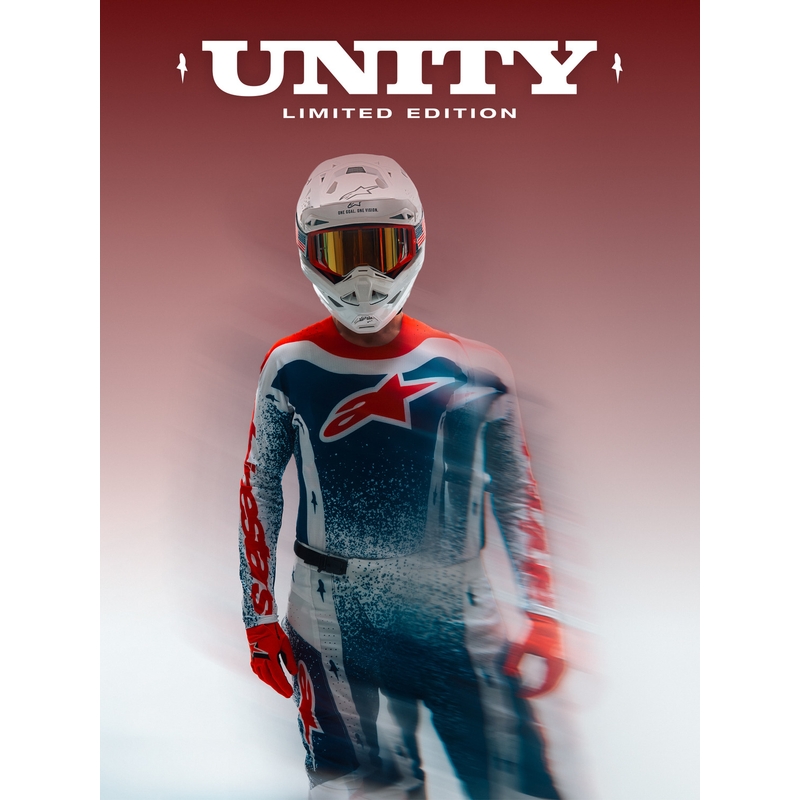 Tricou motocross Alpinestars Techstar Unity ediție limitată roșu-alb-albastru
