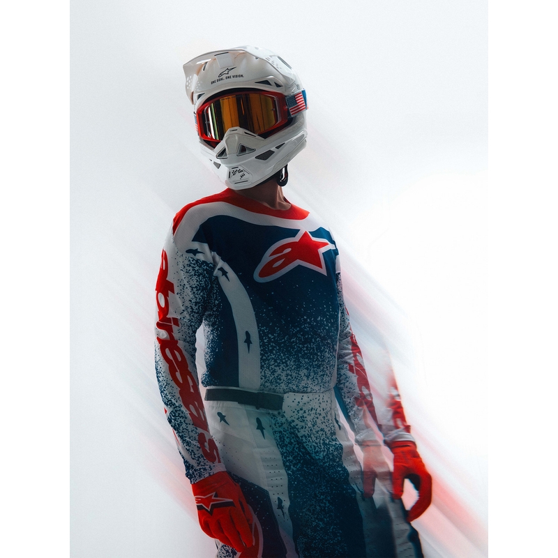 Tricou motocross Alpinestars Techstar Unity ediție limitată roșu-alb-albastru