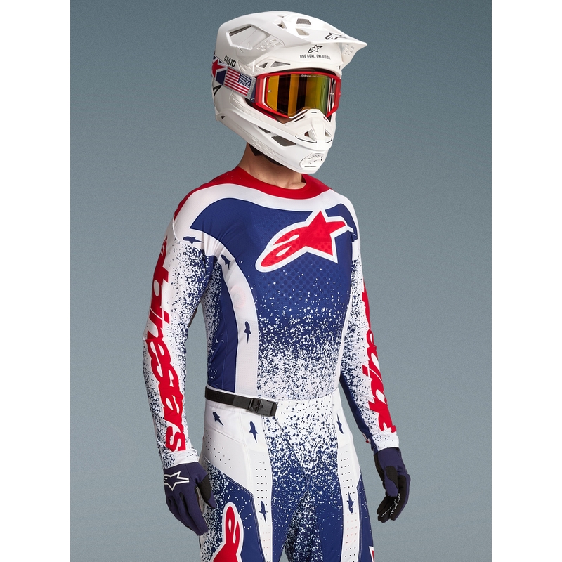 Tricou motocross Alpinestars Techstar Unity ediție limitată roșu-alb-albastru