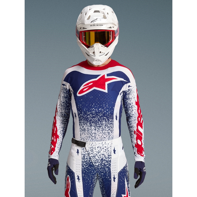 Tricou motocross Alpinestars Techstar Unity ediție limitată roșu-alb-albastru