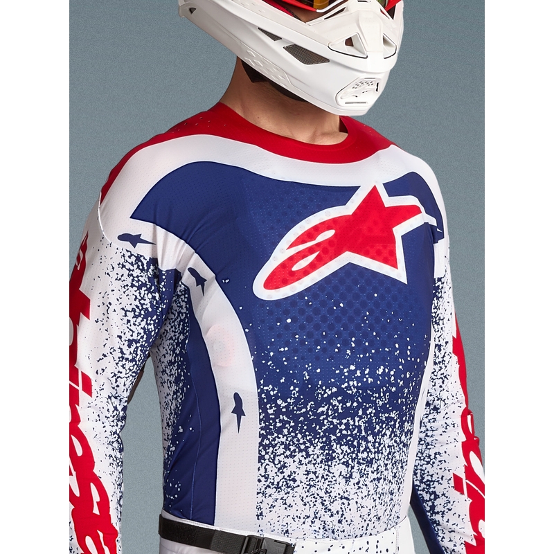 Tricou motocross Alpinestars Techstar Unity ediție limitată roșu-alb-albastru
