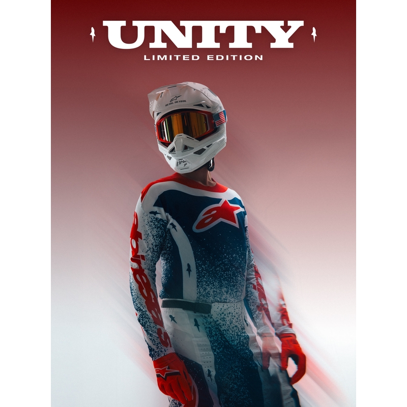 Pantaloni motocross Alpinestars Techstar Limited Edition Unity roșu-alb-albastru
